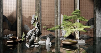 新中式假山水景3D模型下载